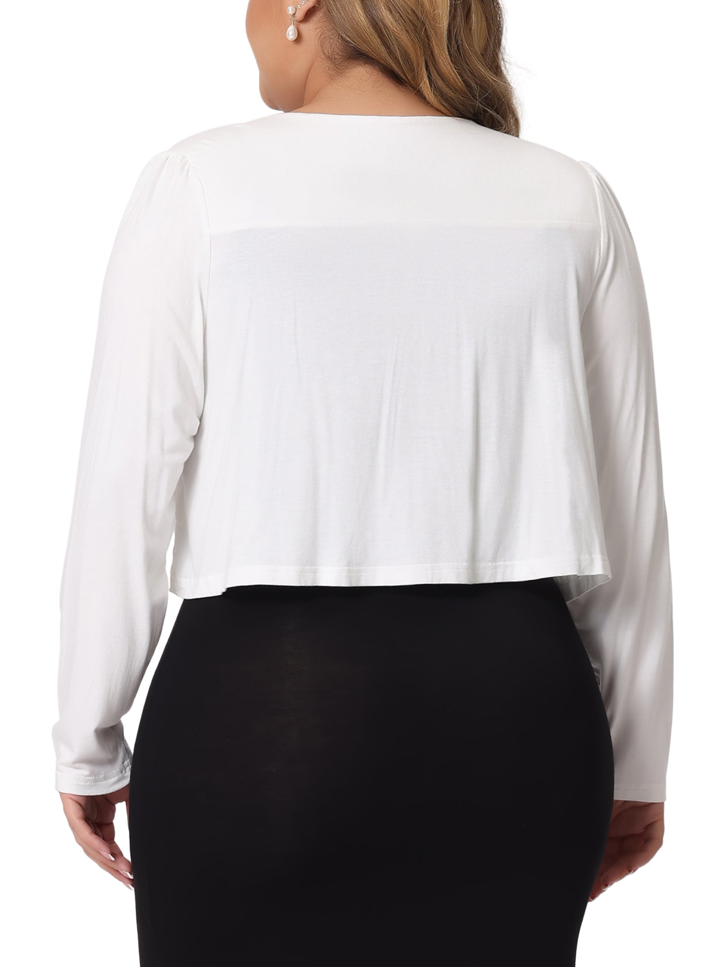 Women Plus Size Long Sleeve Open Front Elegant Cropped Shrugs Bolero Cardigan