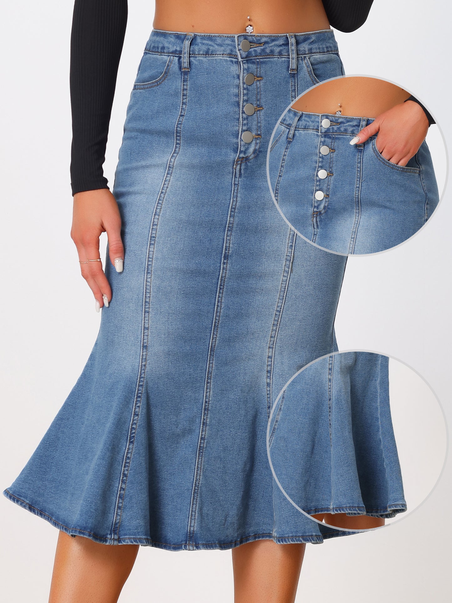 Women's Fishtail Denim Skirt Slim Fit Midi Skirts