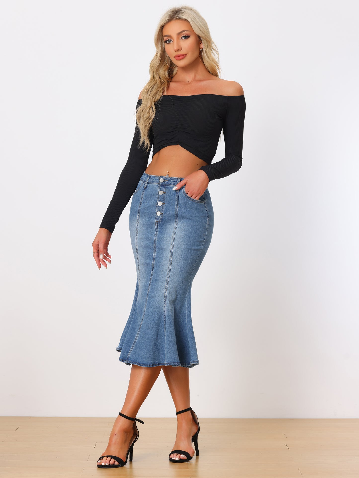 Women's Fishtail Denim Skirt Slim Fit Midi Skirts