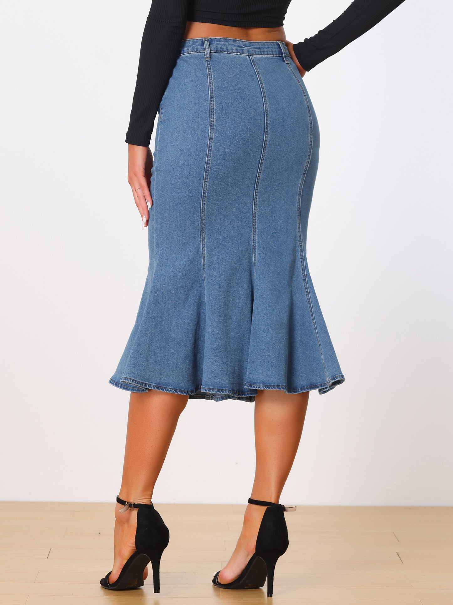 Women's Fishtail Denim Skirt Slim Fit Midi Skirts