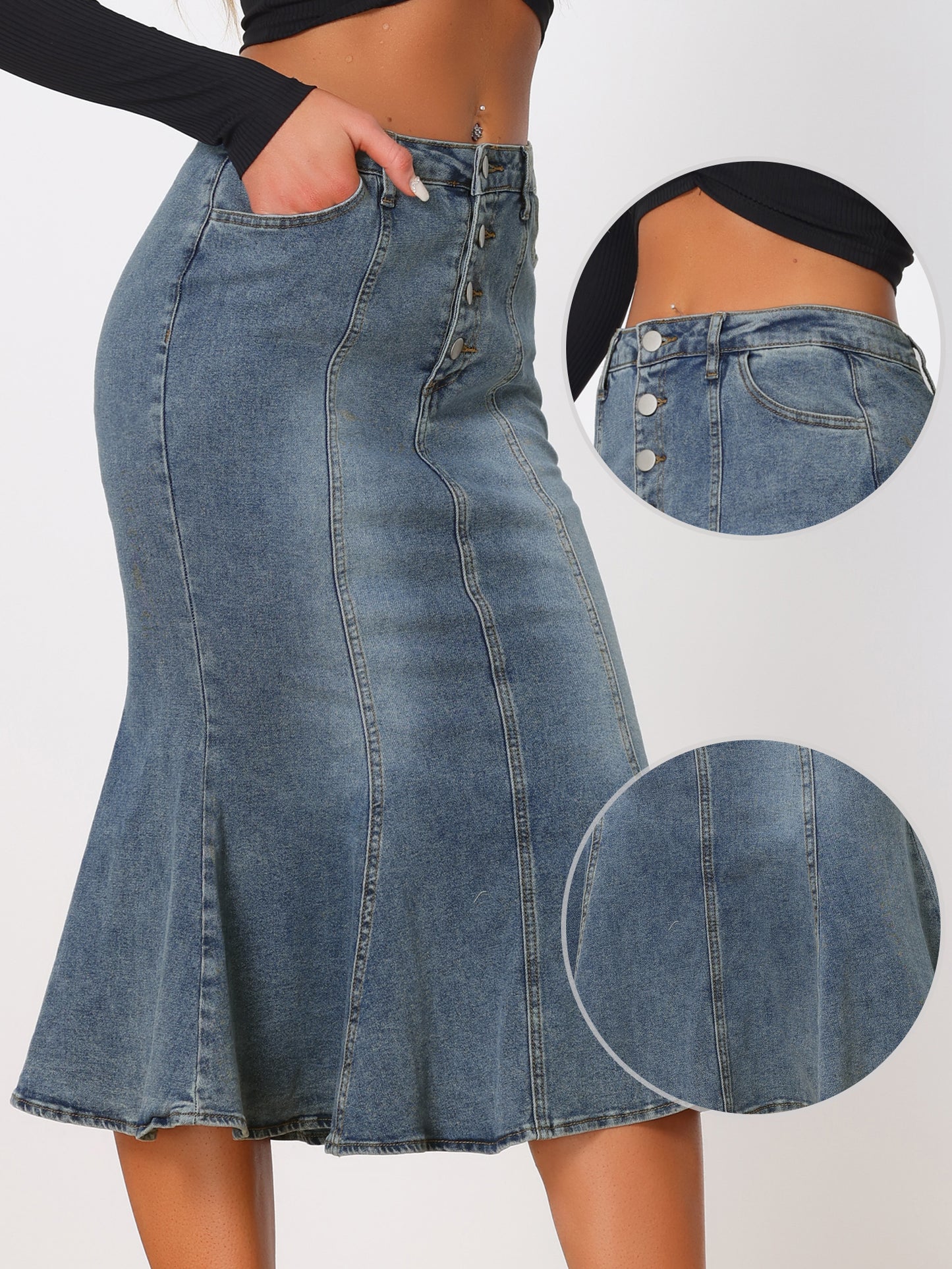 Women's Fishtail Denim Skirt Slim Fit Midi Skirts