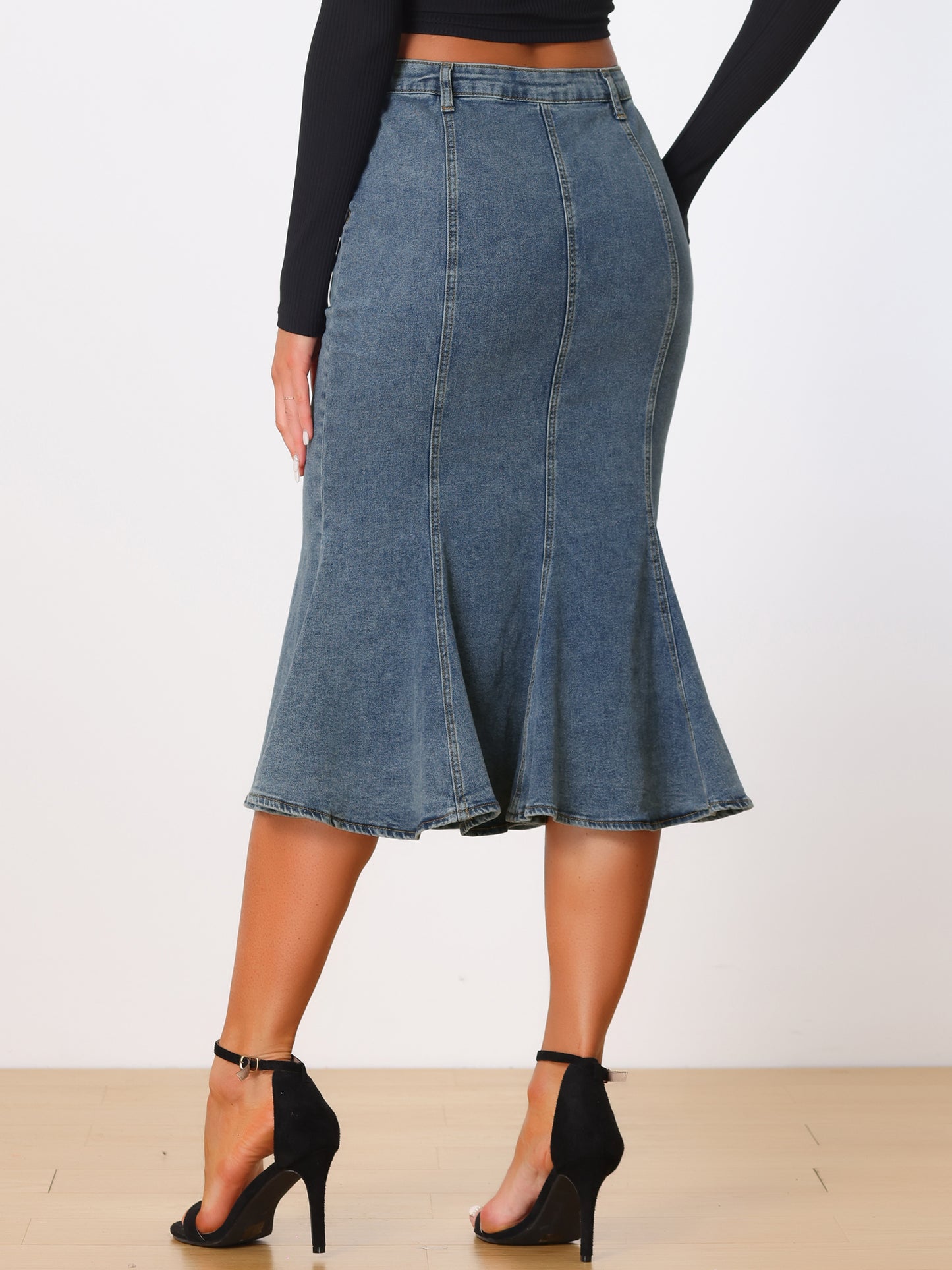 Women's Fishtail Denim Skirt Slim Fit Midi Skirts