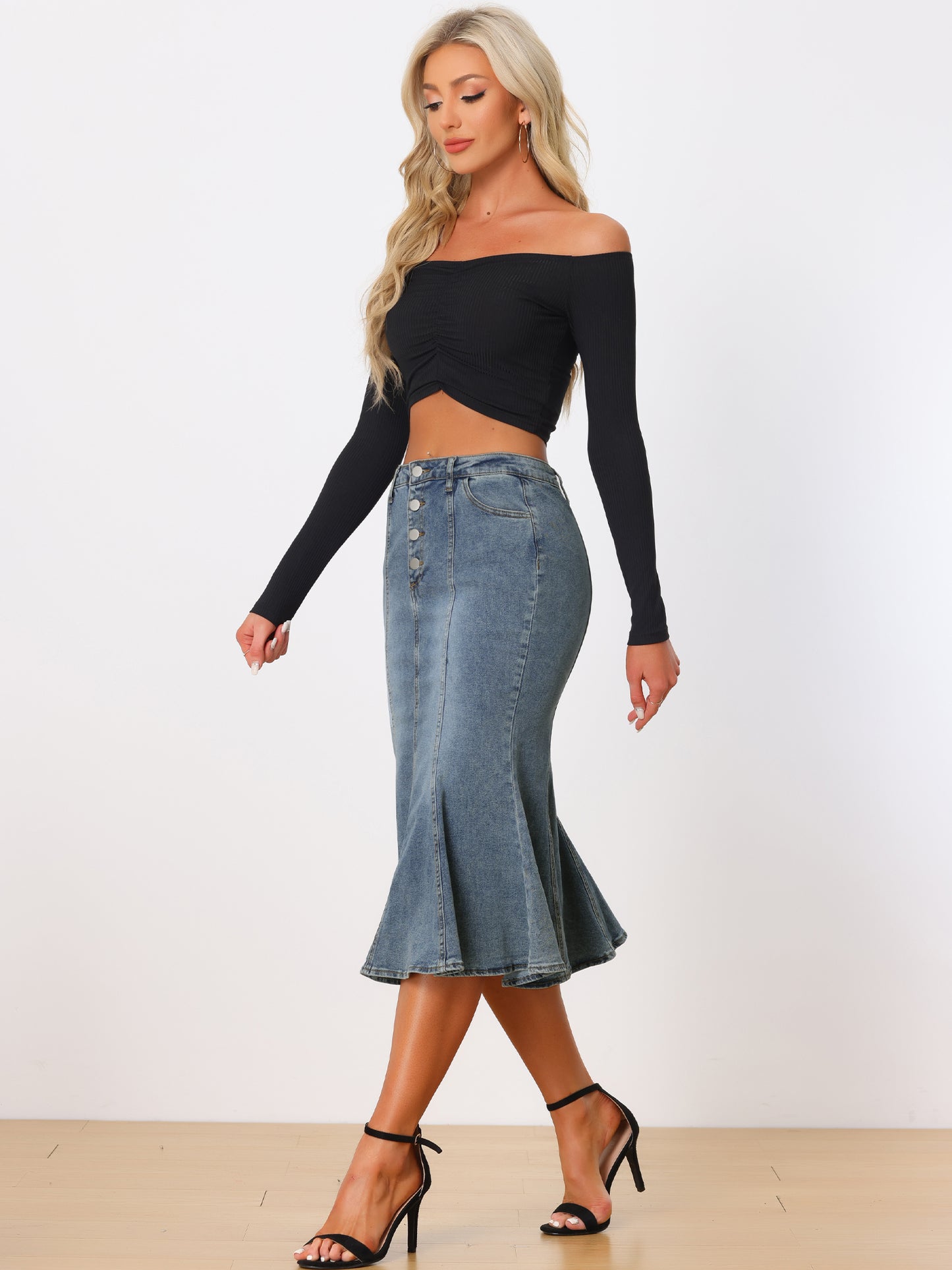 Women's Fishtail Denim Skirt Slim Fit Midi Skirts