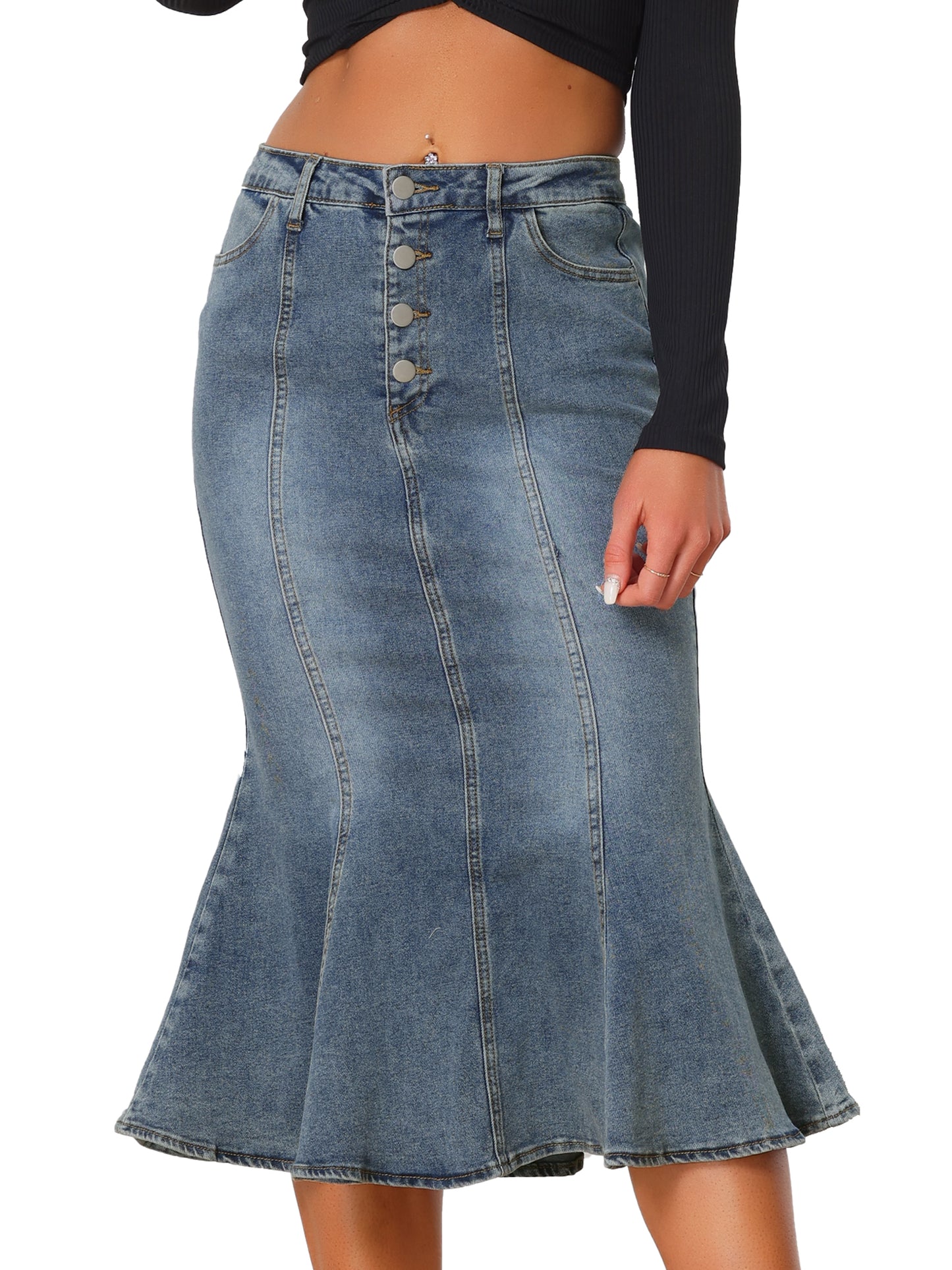 Women's Fishtail Denim Skirt Slim Fit Midi Skirts