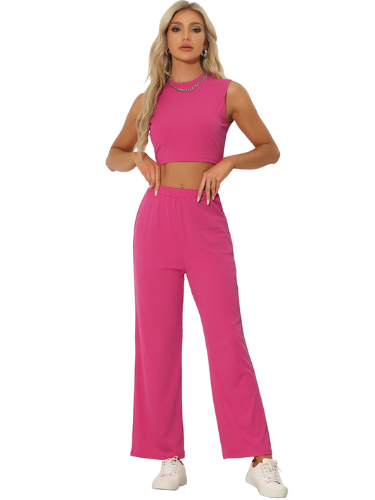 Women's Summer Tank Top Wide Leg Pants Two Piece Lounge Set