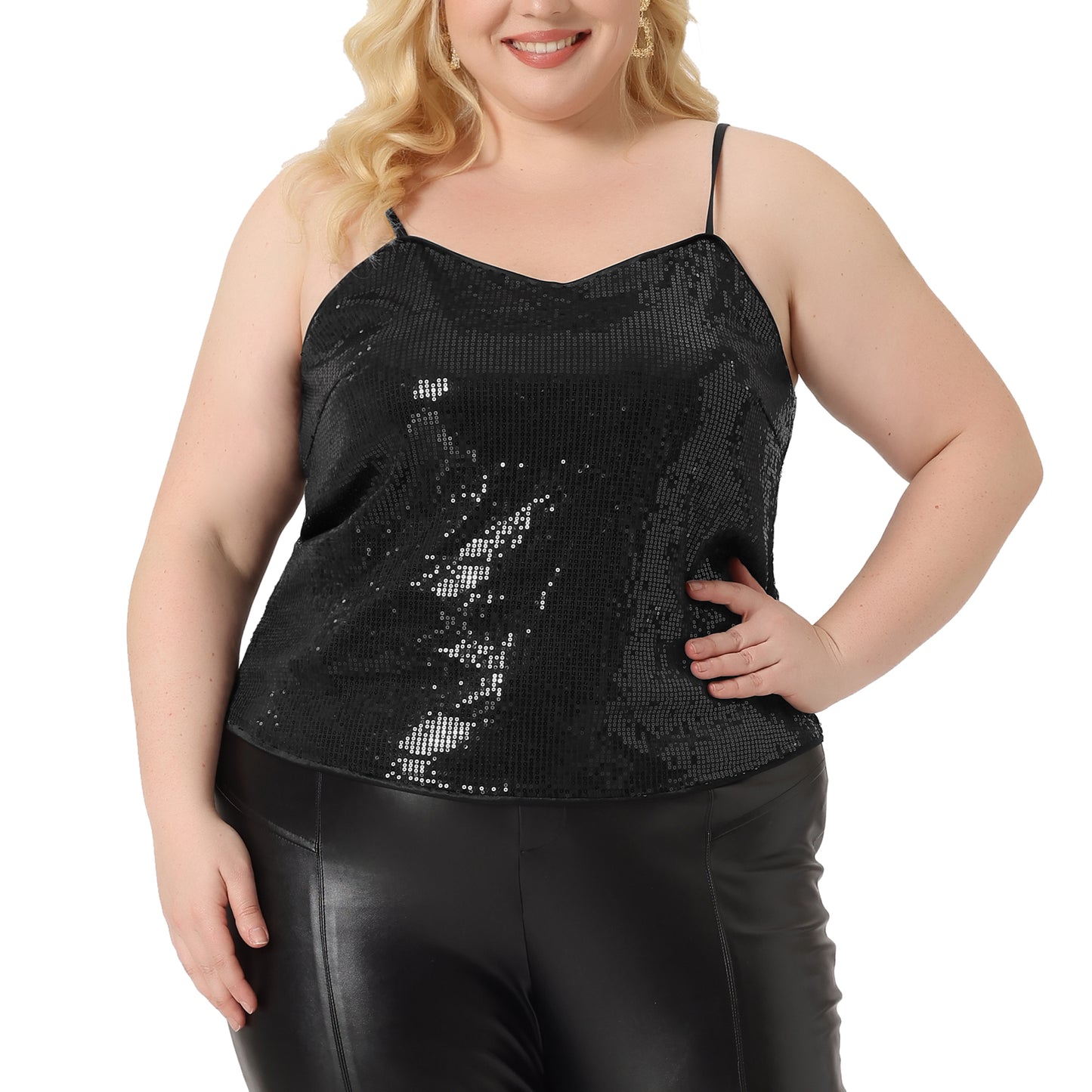 Women Plus Size Sparkle Sequin Cami Tops Backless Glitter Shimmer Tank Camisole