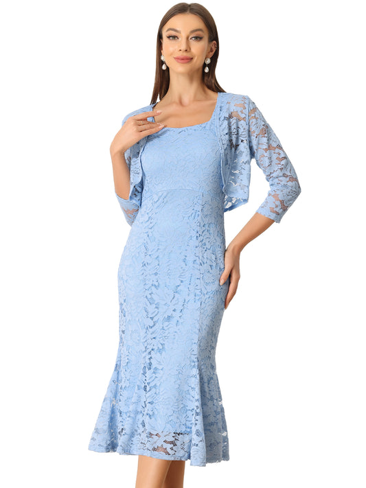 Women's 2 Pieces Wedding Guest Sleeveless Evening Lace Dress