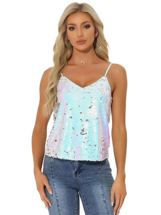 Women's Sequined Shining Camisole Club Party Glitter Disco Sparkle Cami Top