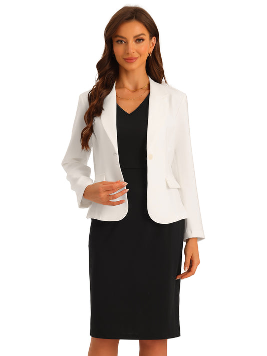 Women's 2 Piece Business Dress Suit Set Work Office Notched Lapel Blazer V Neck Dress