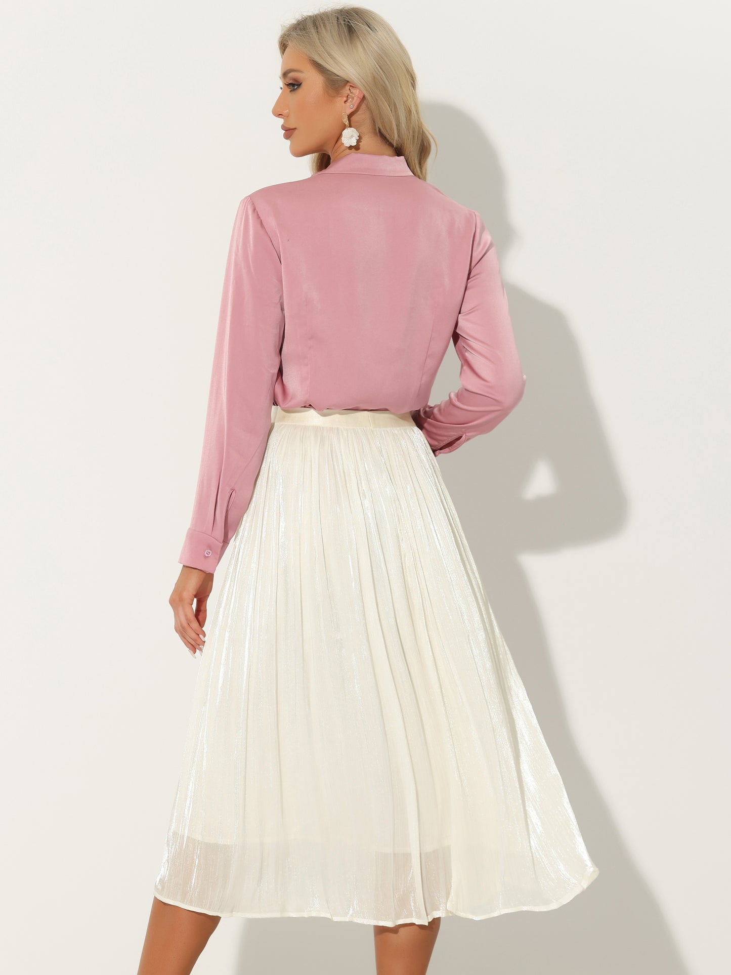 Women's High Elastic Waist Skirt A-Line Swing Pleated Midi Skirt