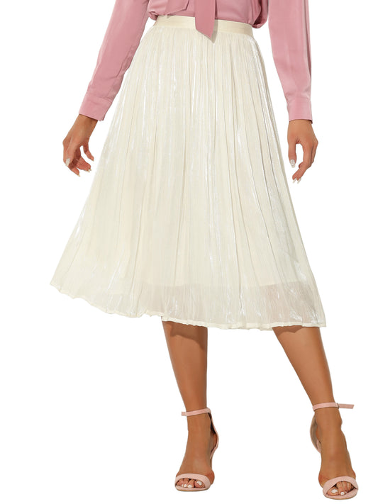 Women's High Elastic Waist Skirt A-Line Swing Pleated Midi Skirt