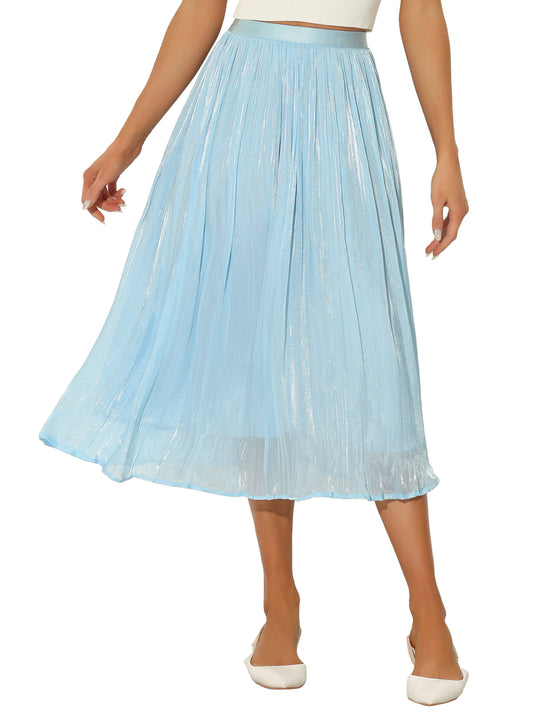 Women's High Elastic Waist Skirt A-Line Swing Pleated Midi Skirt