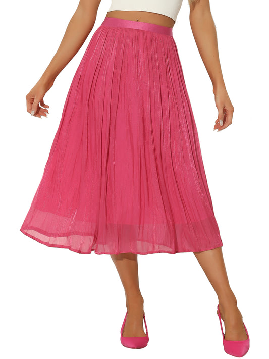 Women's High Elastic Waist Skirt A-Line Swing Pleated Midi Skirt