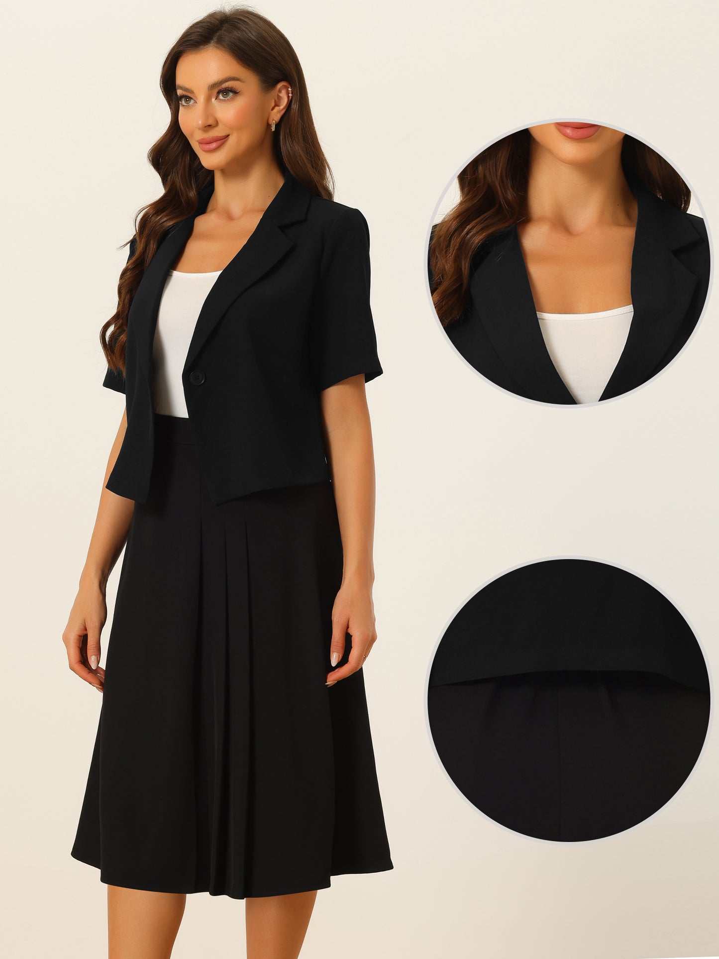 Women's Summer Business Casual Skirt Suit Set Short Sleeve Blazer Skirt