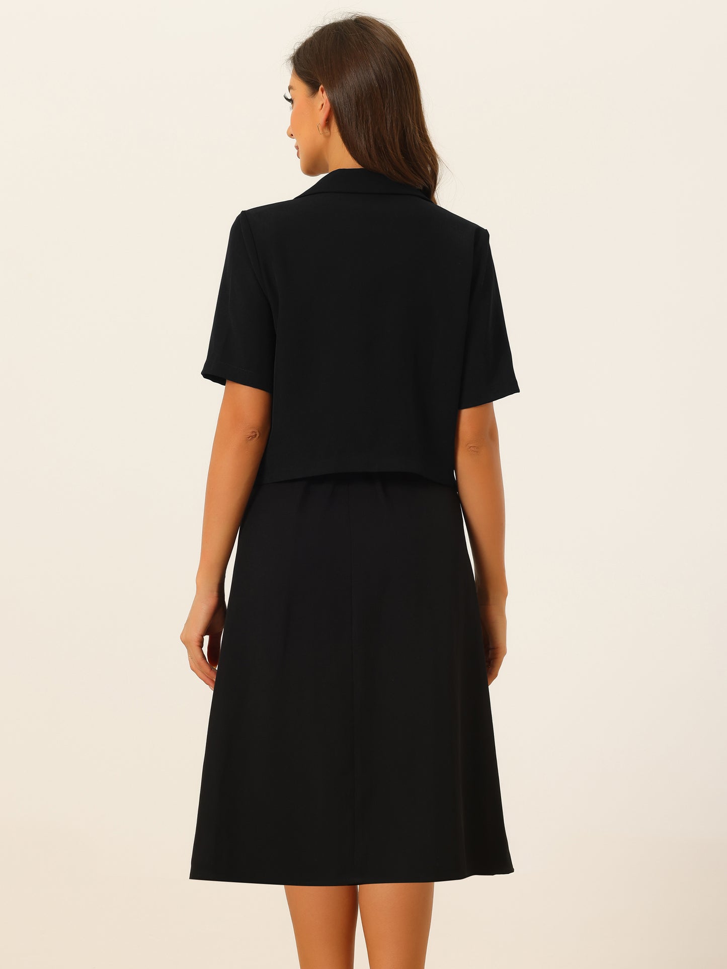 Women's Summer Business Casual Skirt Suit Set Short Sleeve Blazer Skirt