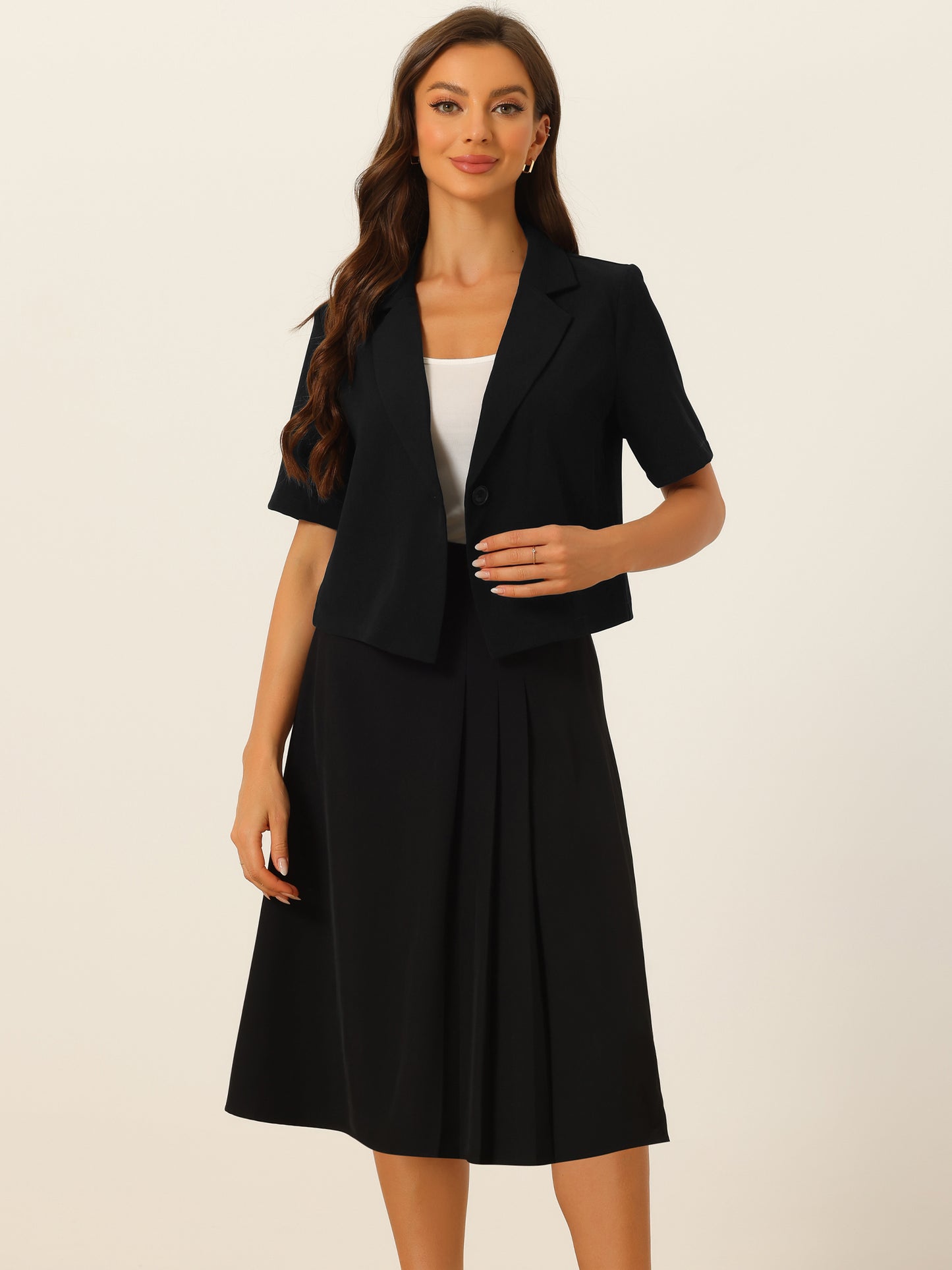 Women's Summer Business Casual Skirt Suit Set Short Sleeve Blazer Skirt