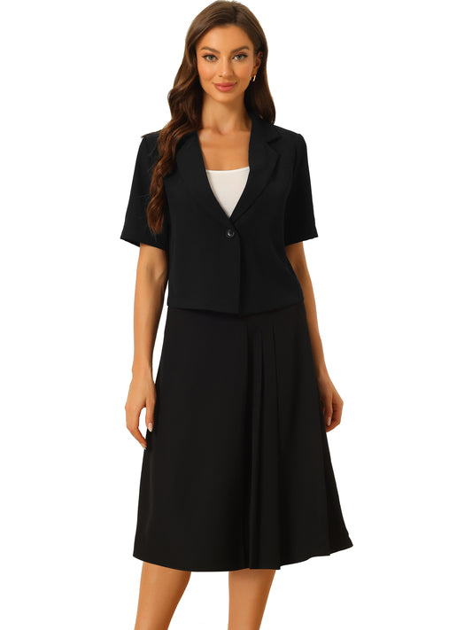 Women's Summer Business Casual Skirt Suit Set Short Sleeve Blazer Skirt