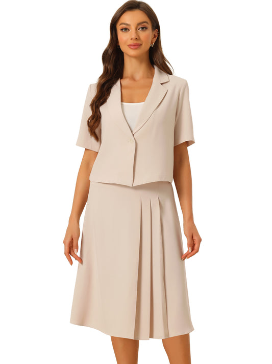Women's Summer Business Casual Skirt Suit Set Short Sleeve Blazer Skirt