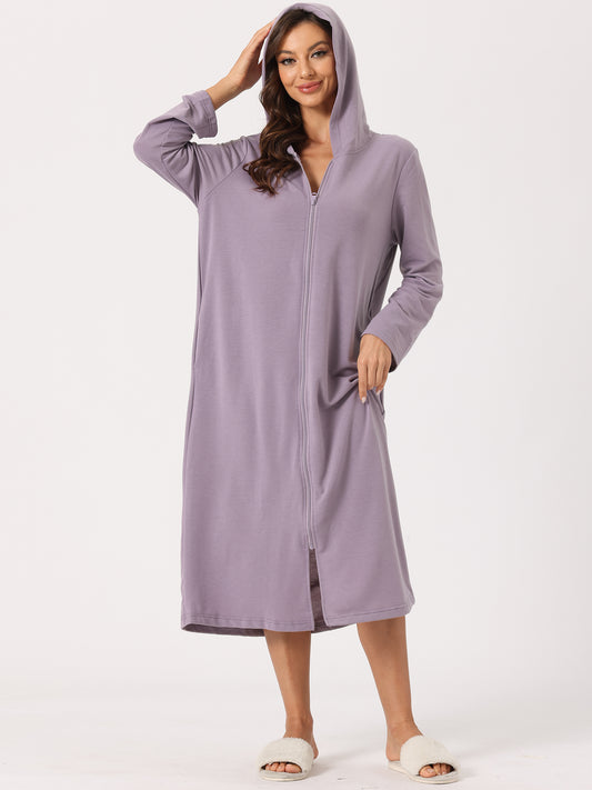 Robe sweat-shirt à capuche pour femme, fermeture éclair, manches longues, avec poches