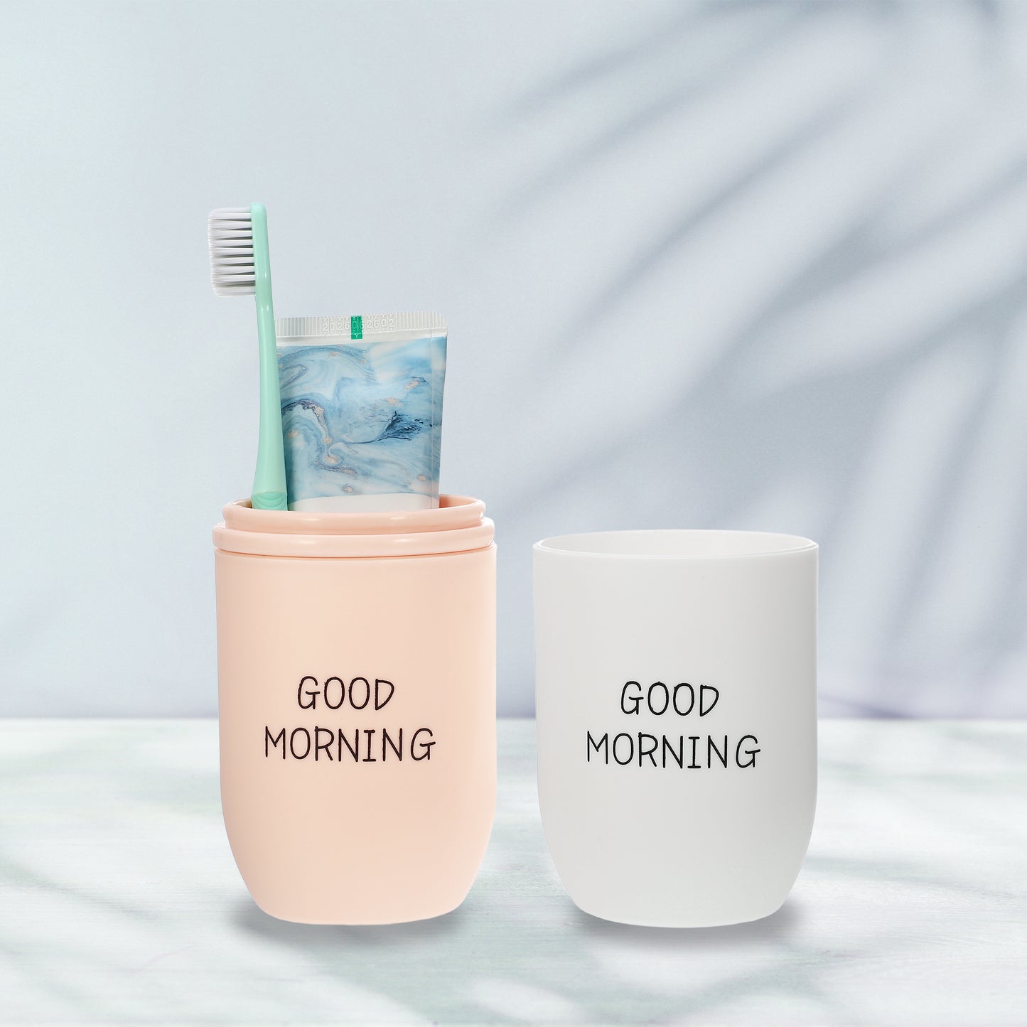 Estuche de viaje ligero de plástico para cepillos de dientes, 7,87" x 2,87", blanco y rosa