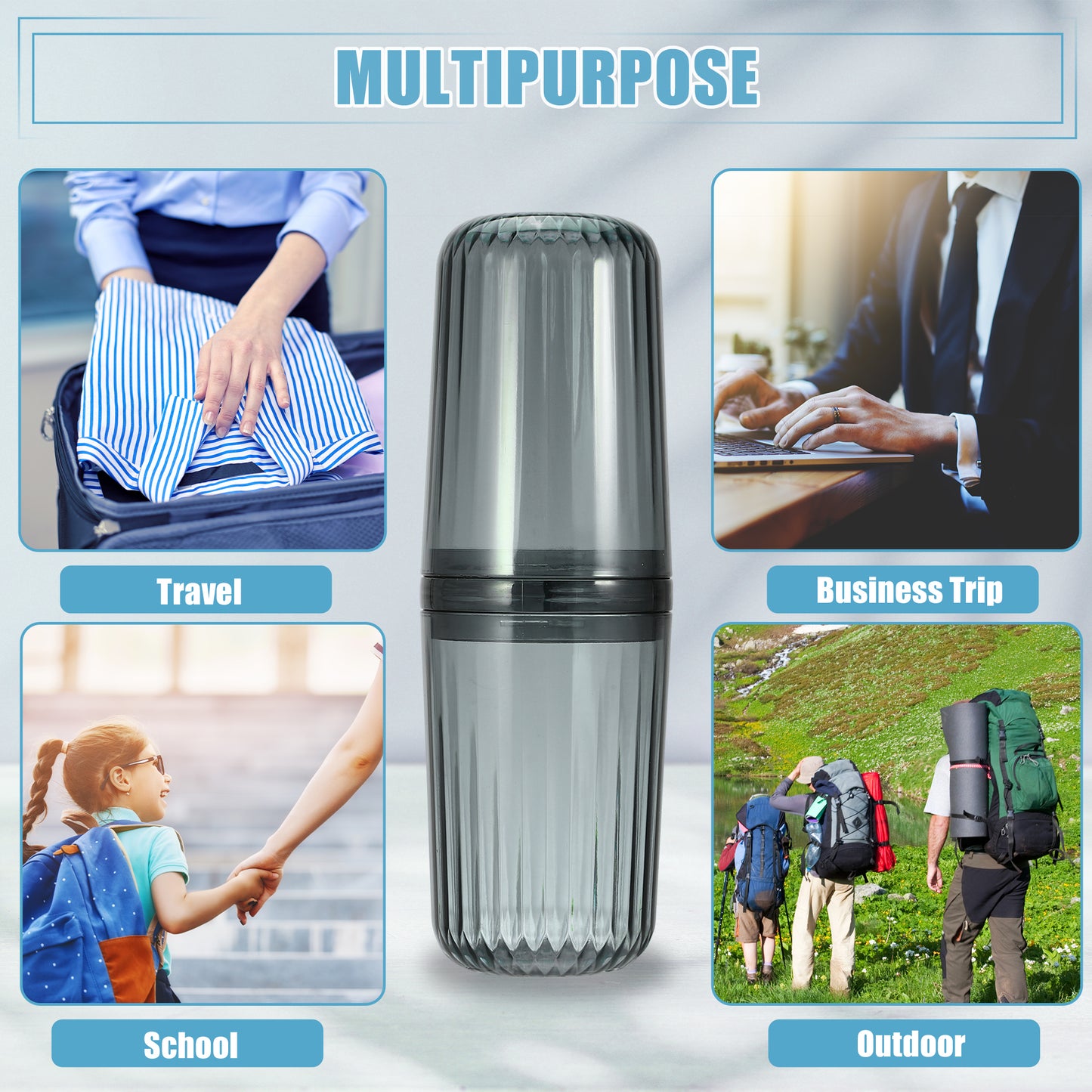 Clear Toothbrush Case for Travel Business, 8.27"x2.76" Gray