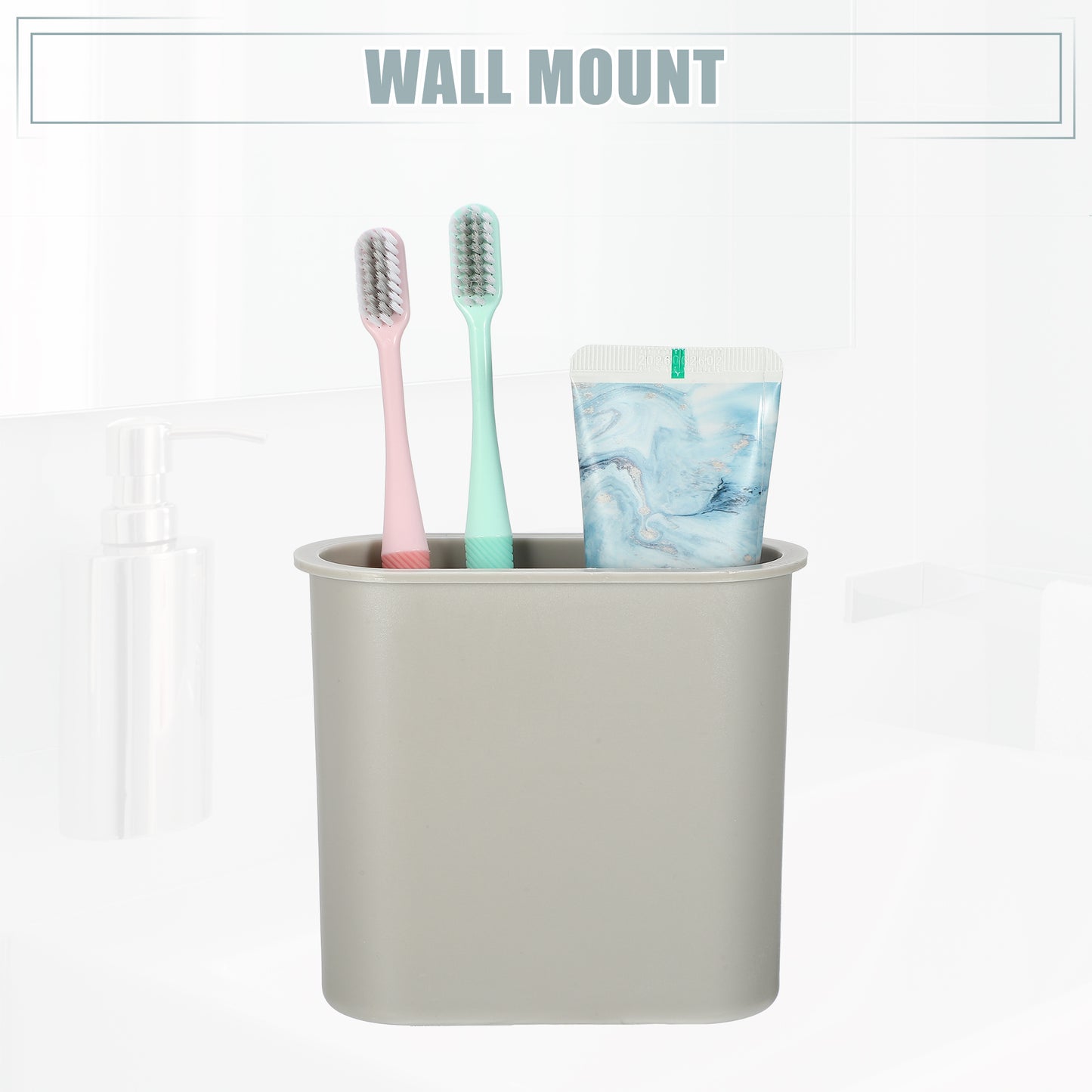 Soporte autoadhesivo de pared para cepillos de dientes, para baño, 12,7 x 5,4 x 10,8 cm, color gris
