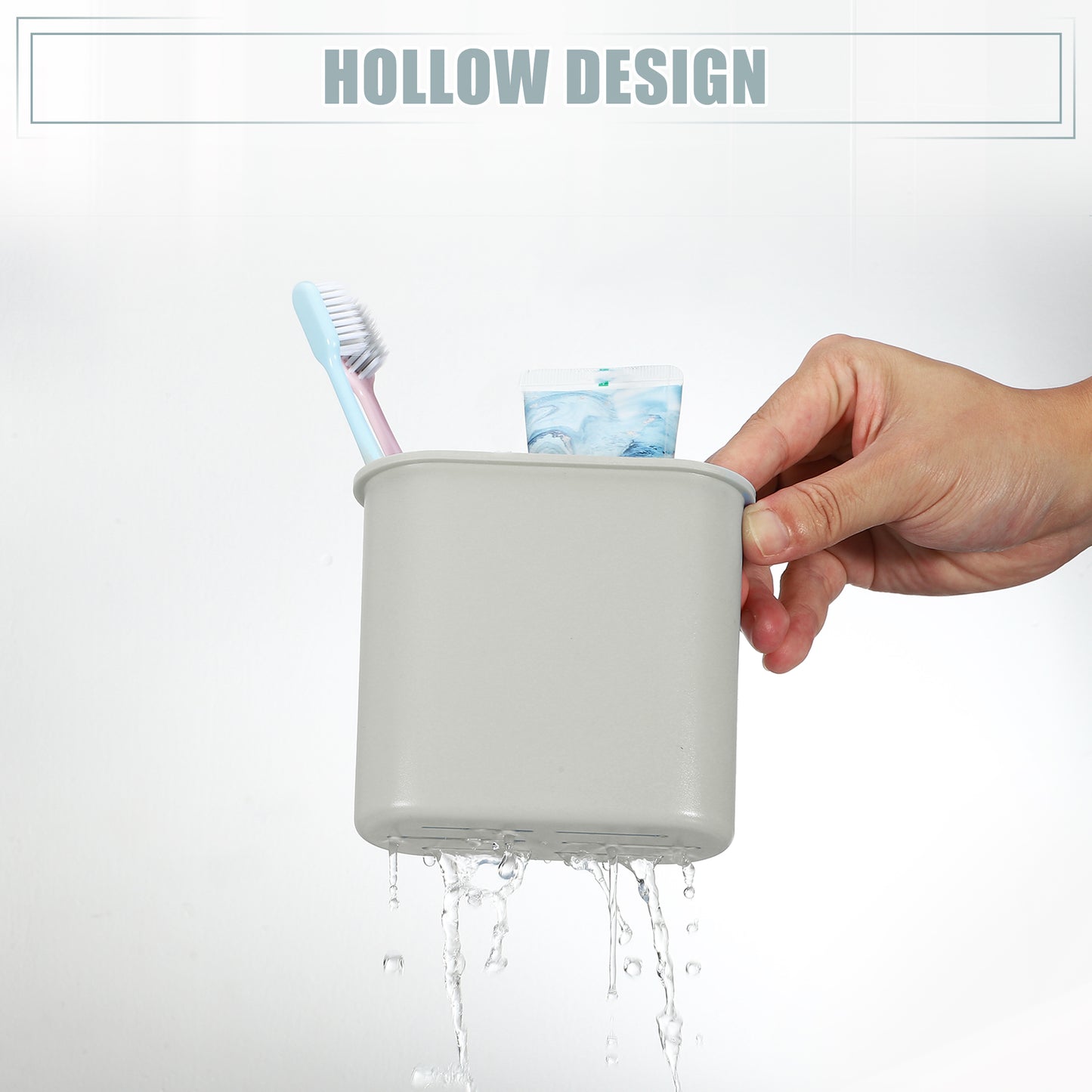 Soporte autoadhesivo de pared para cepillos de dientes, para baño, 12,7 x 5,4 x 10,8 cm, color gris