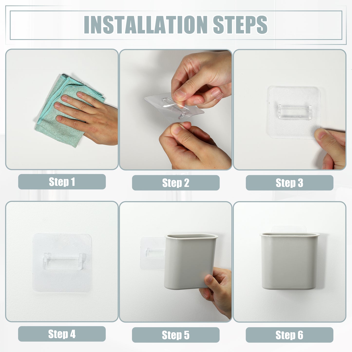 Soporte autoadhesivo de pared para cepillos de dientes, para baño, 12,7 x 5,4 x 10,8 cm, color gris
