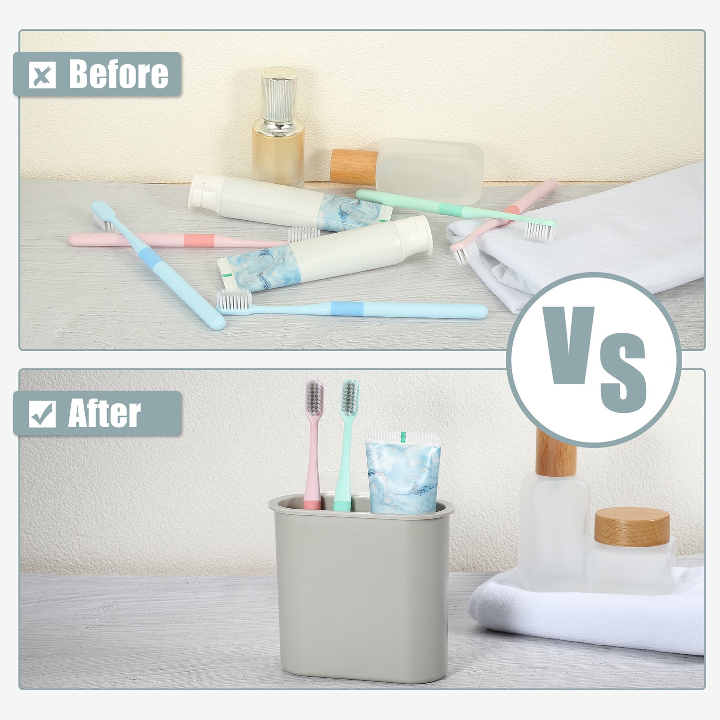 Soporte autoadhesivo de pared para cepillos de dientes, para baño, 12,7 x 5,4 x 10,8 cm, color gris