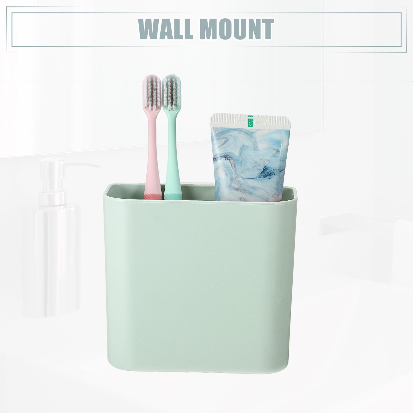 Self Adhesive Wall Mount Toothbrush Holder Stand for Bathroom, 4.65"x2.48"x4.25" Green