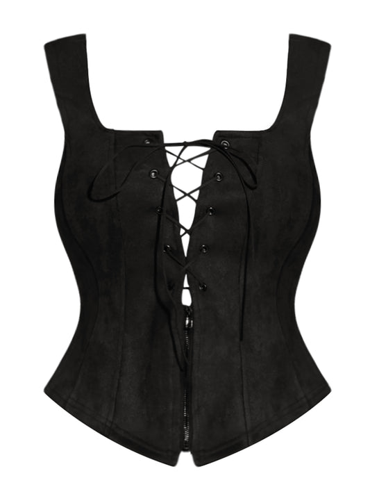 Women's Faux Suede Vintage Steampunk Retro Corset Sleeveless Lace Up Waistcoat Vests