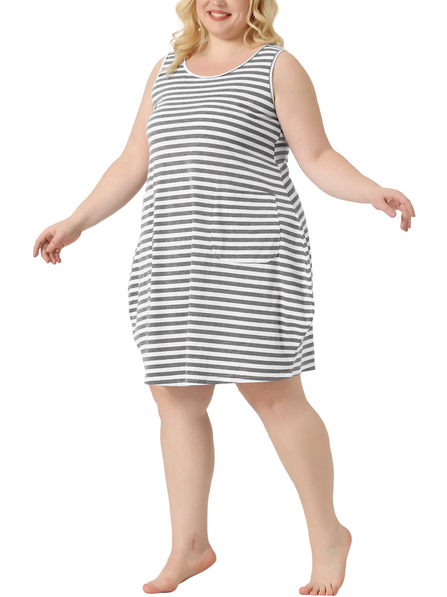 Women Plus Size Sleeveless Nightgowns Pajama Nightshirt Sleepdress with Pockets
