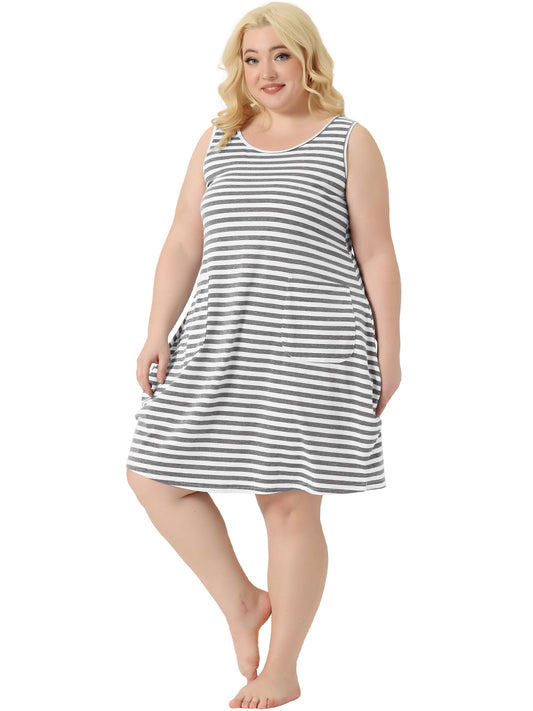 Women Plus Size Sleeveless Nightgowns Pajama Nightshirt Sleepdress with Pockets