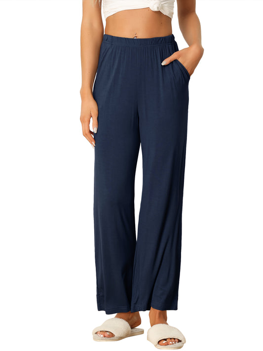 Pantalon de nuit en coton pour femme, taille élastique, jambes larges, droit, vêtements de nuit avec poches