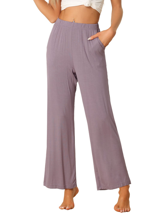 Pantalon de nuit en coton pour femme, taille élastique, jambes larges, droit, vêtements de nuit avec poches