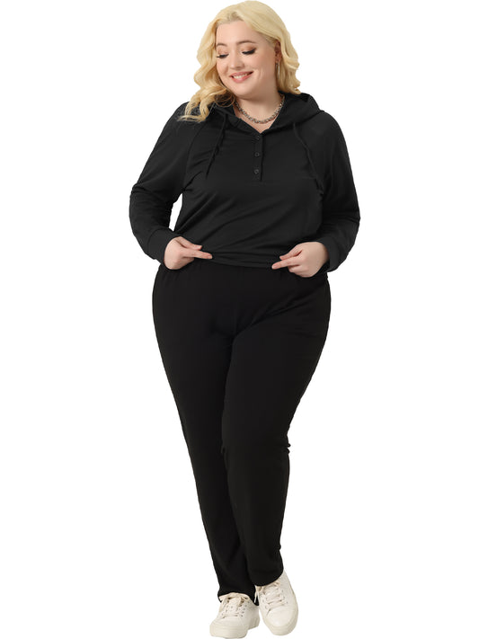 Women Plus Size Hoodies Button Collar Drawstring Hoodies Pullover Sweatshirts Top