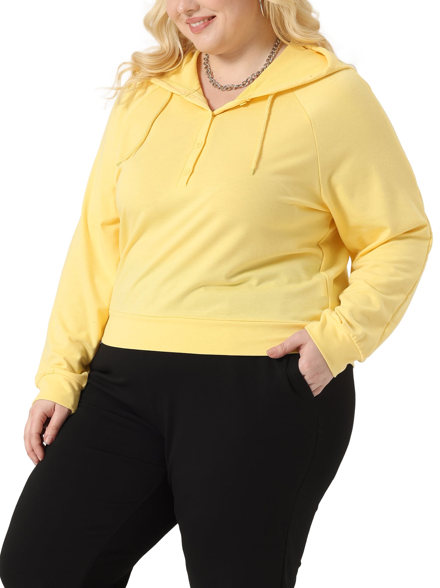 Women Plus Size Hoodies Button Collar Drawstring Hoodies Pullover Sweatshirts Top