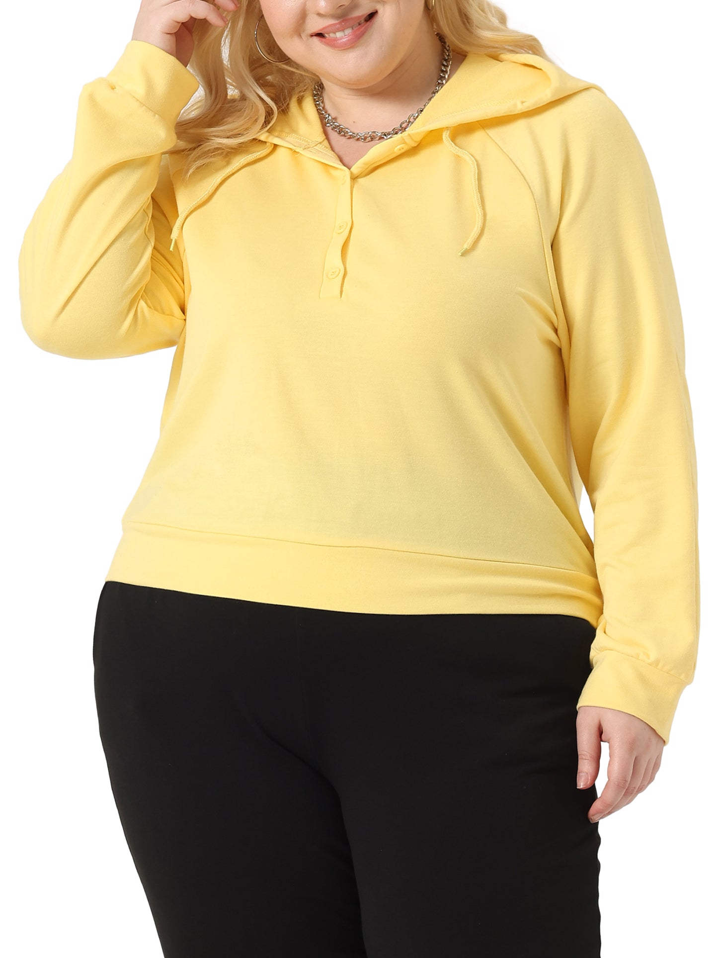 Women Plus Size Hoodies Button Collar Drawstring Hoodies Pullover Sweatshirts Top