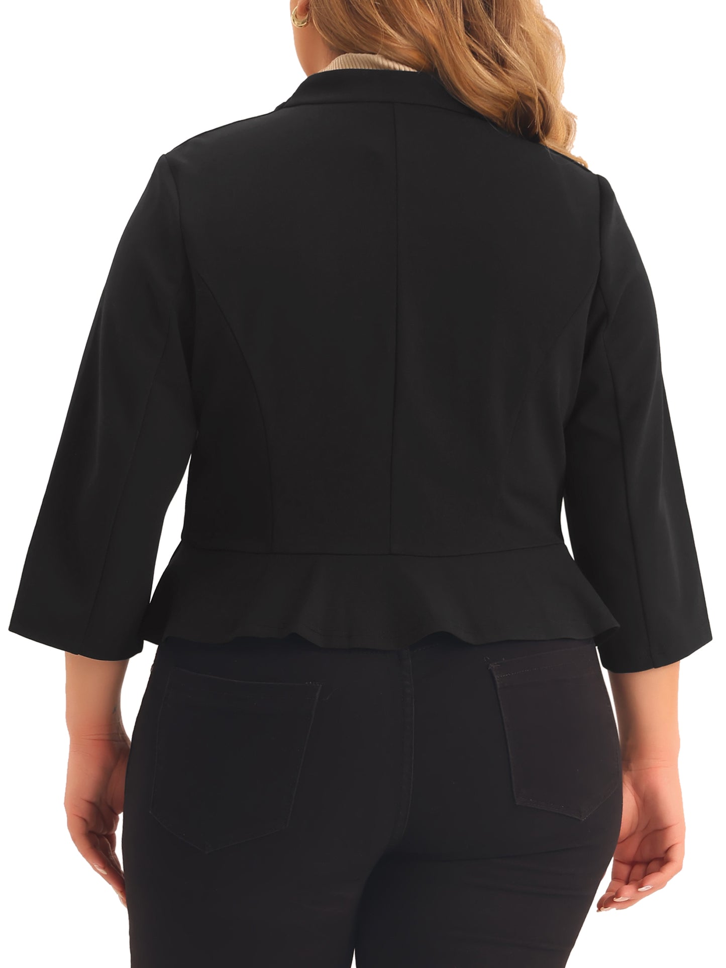 Women Plus Size Blazers Open Front 3/4 Sleeve Cardigan Work Office Jacket Suit Blazer