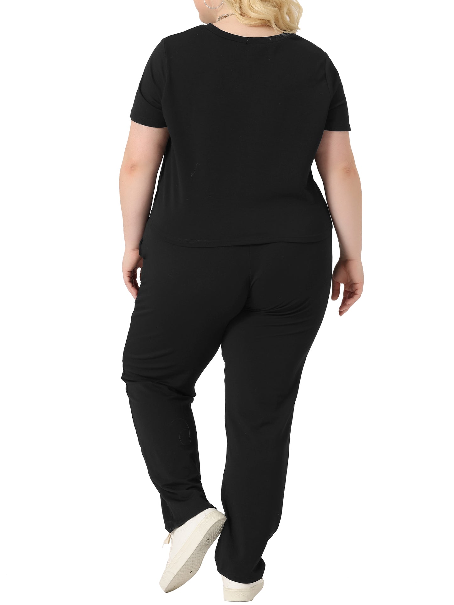 Women Plus Size 2 Piece Outfit Tracksuit Sets Short Sleeve Tops Long Pants Summer Sport Lounge Set