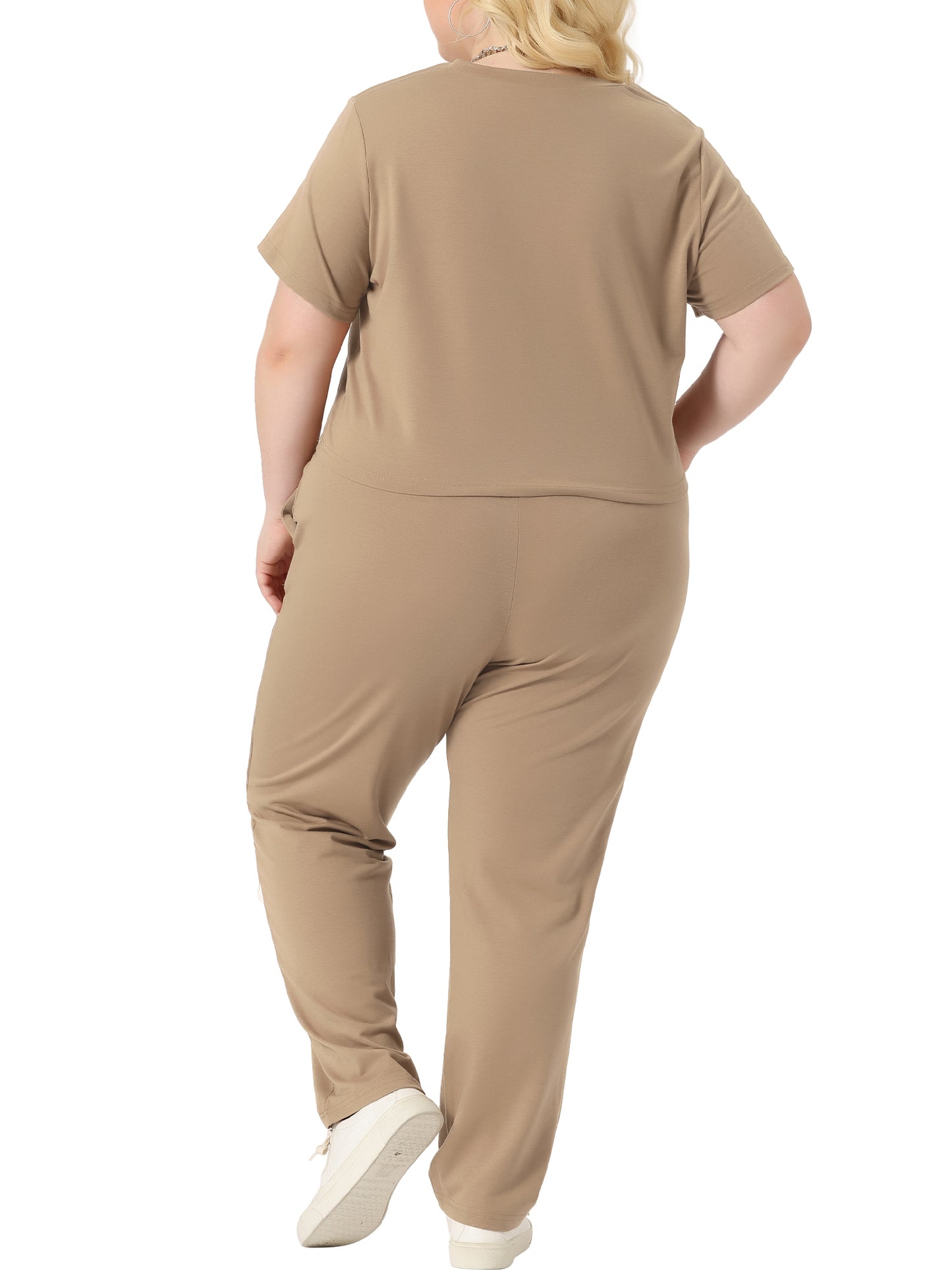 Women Plus Size 2 Piece Outfit Tracksuit Sets Short Sleeve Tops Long Pants Summer Sport Lounge Set