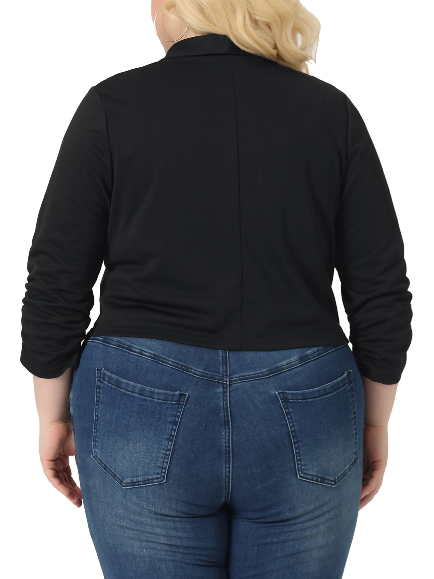 Women's Plus Size 3/4 Ruched Sleeve Lightweight Work Office Blazer Jacket
