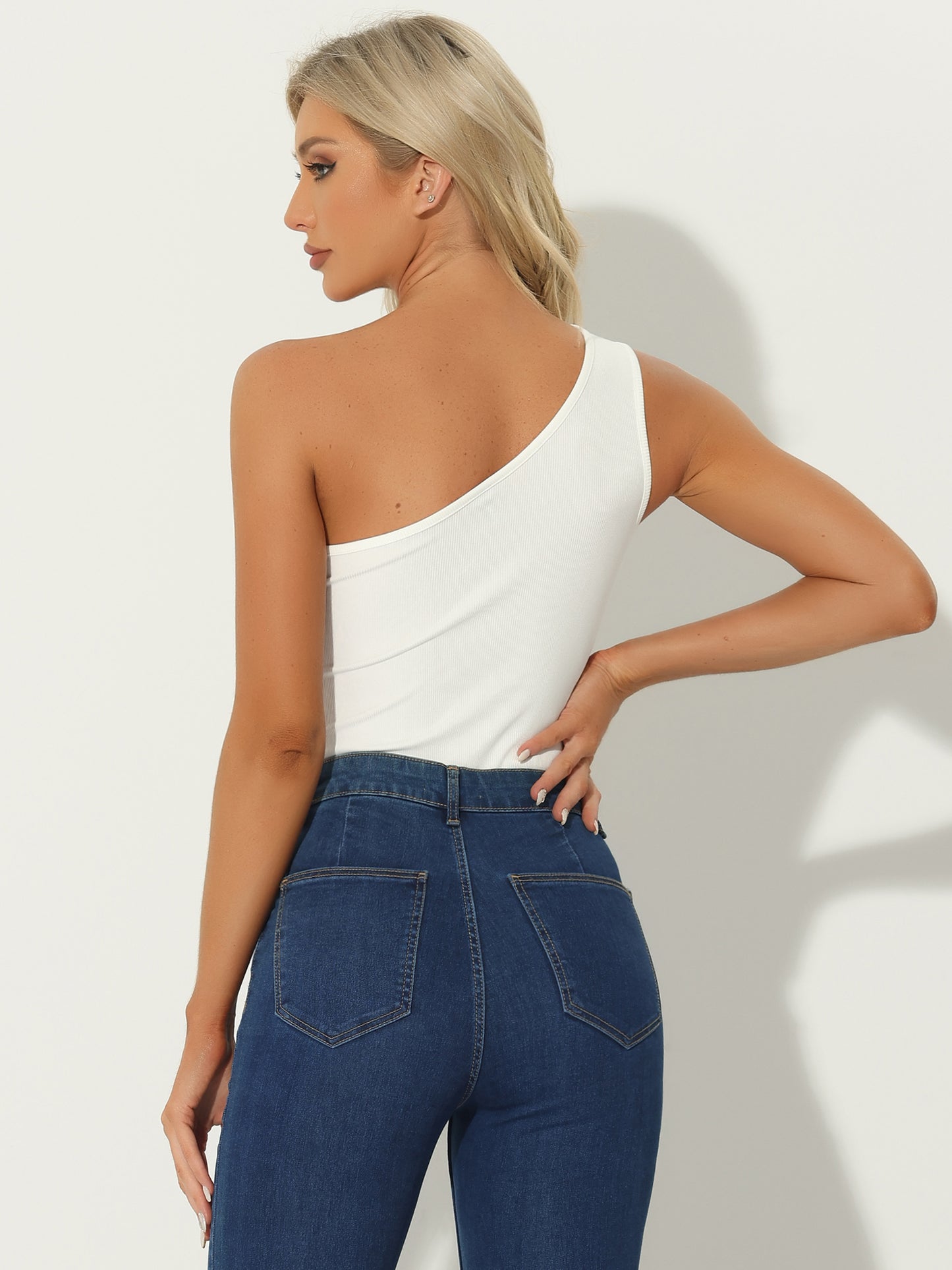 Women's One Shoulder Sexy Slim Fit Ribbed Bodysuit Tank Top