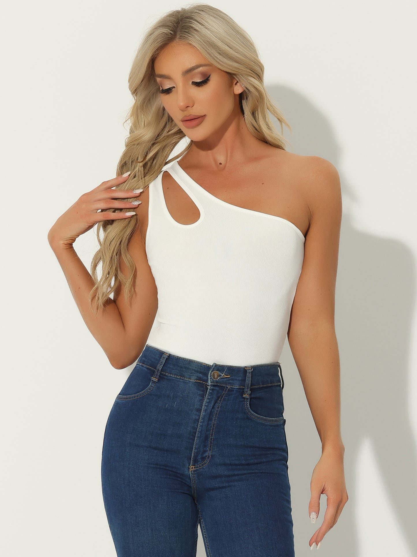 Women's One Shoulder Sexy Slim Fit Ribbed Bodysuit Tank Top