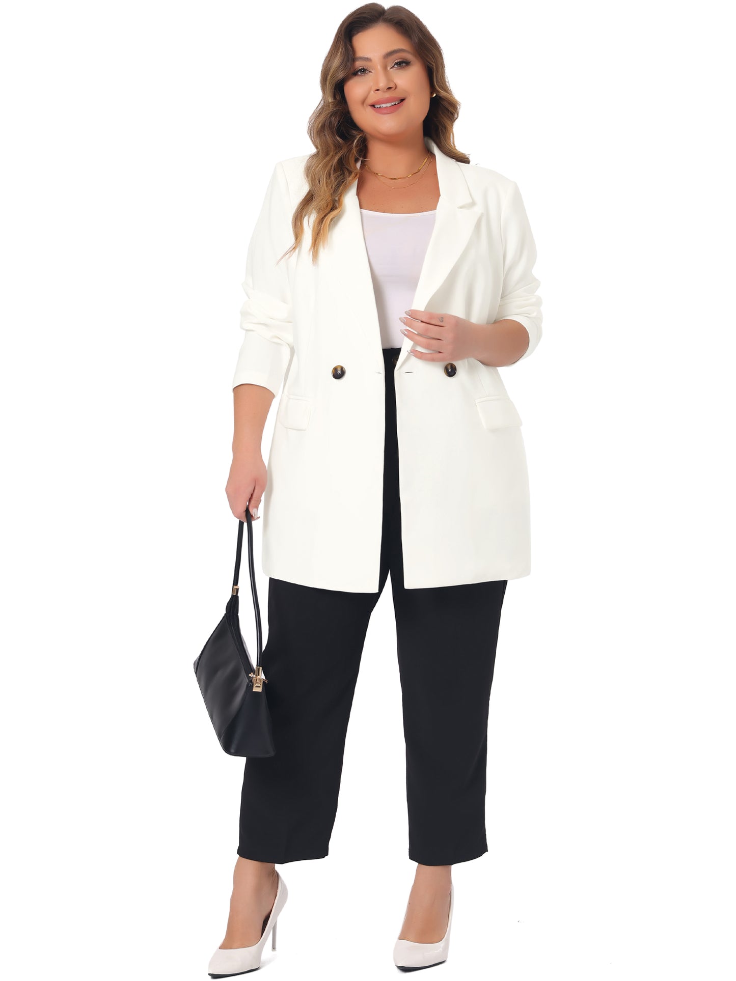 Women Plus Size Blazers Lapel Button with Pocket Office Work Jackets Long Blazer