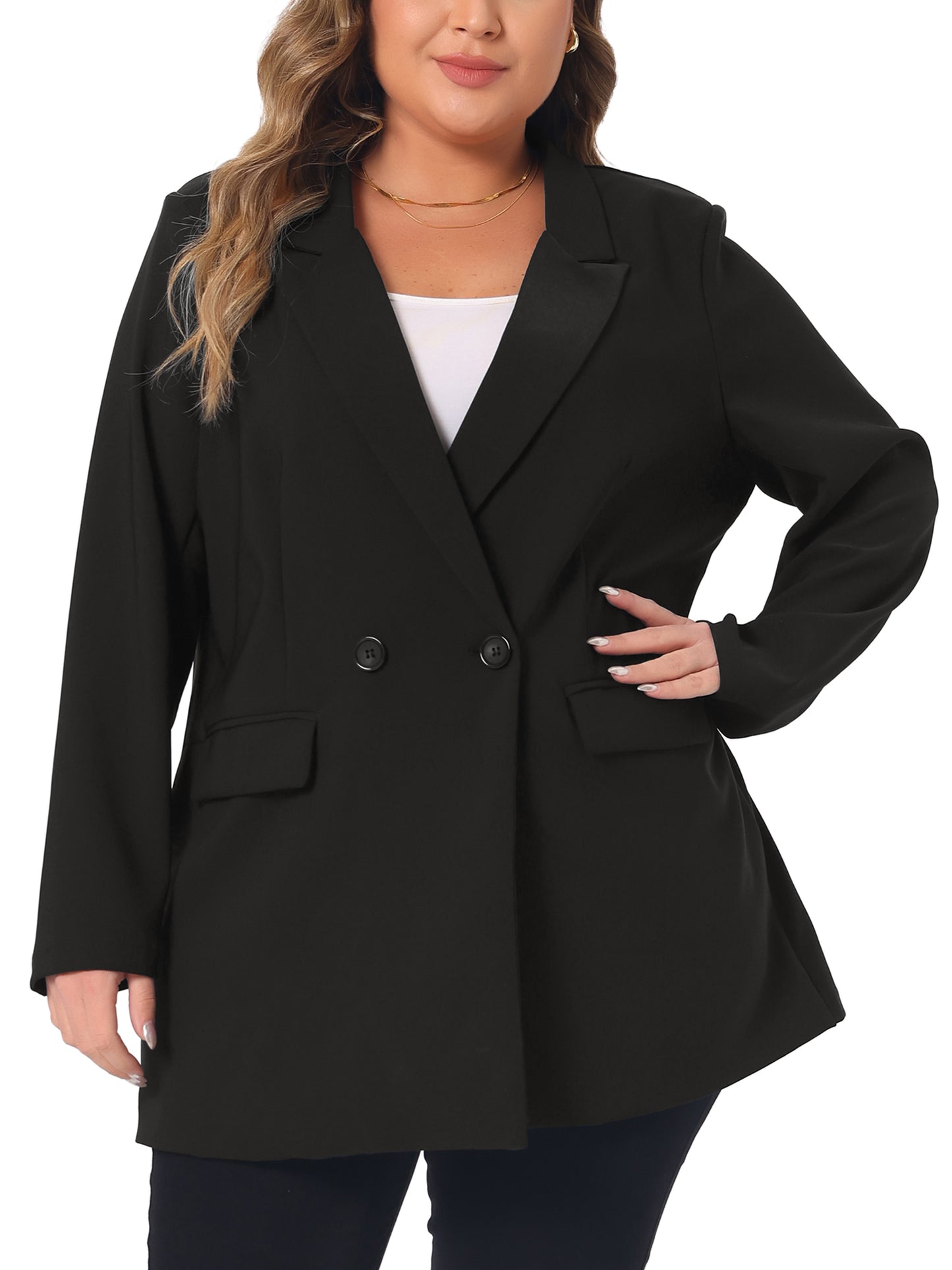 Women Plus Size Blazers Lapel Button with Pocket Office Work Jackets Long Blazer