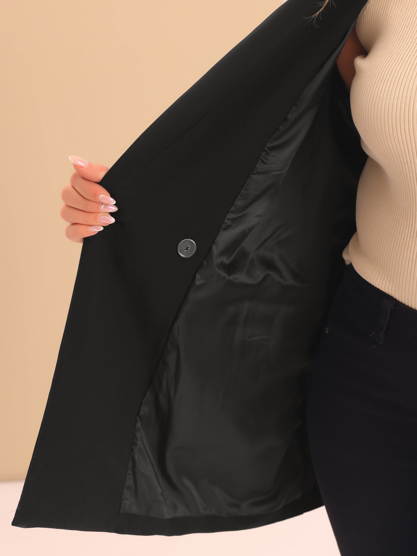 Women Plus Size Blazers Lapel Button with Pocket Office Work Jackets Long Blazer
