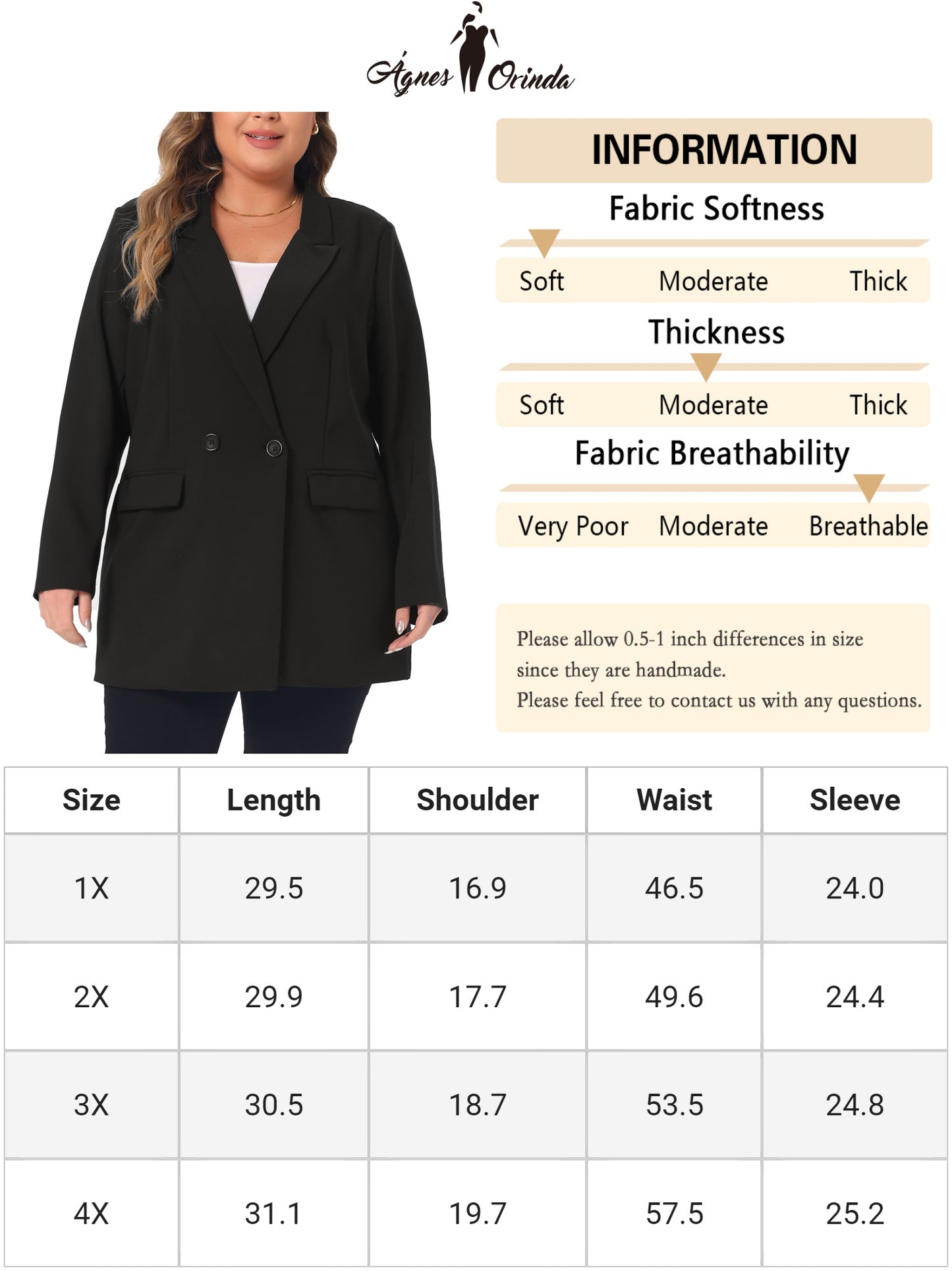 Women Plus Size Blazers Lapel Button with Pocket Office Work Jackets Long Blazer