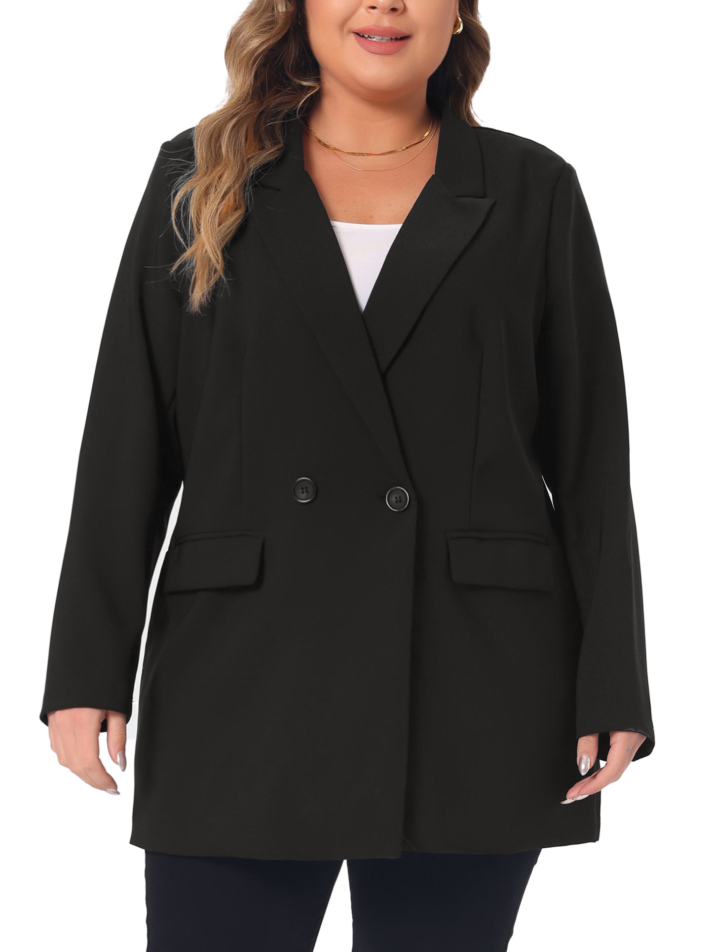 Women Plus Size Blazers Lapel Button with Pocket Office Work Jackets Long Blazer
