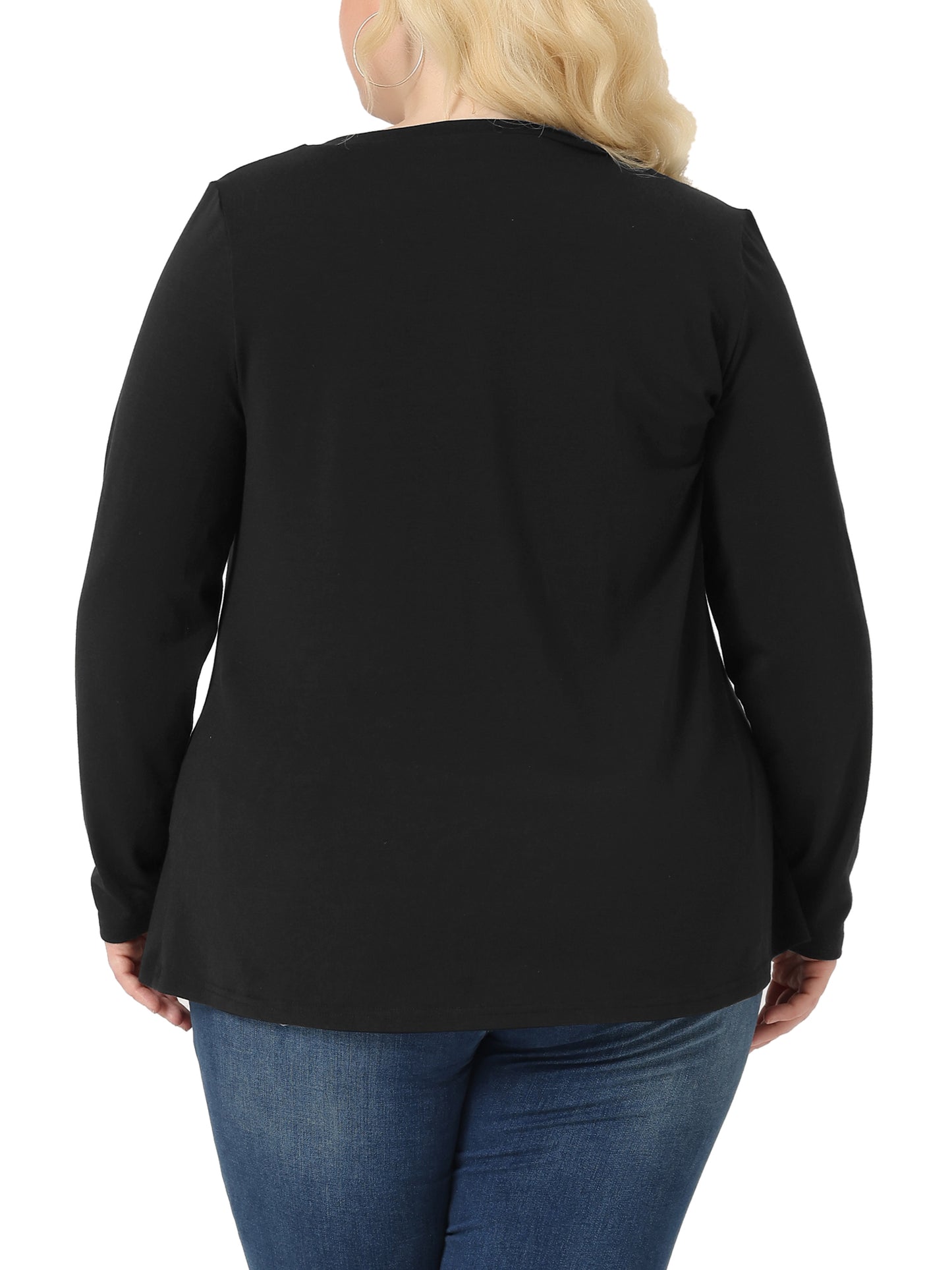 Women Plus Size Tops Casual V Neck Loose Button Side Long Sleeve Basic Swing Tunic